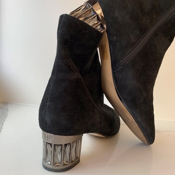 Black suede booties with crystal heel - Picture 5 of 8